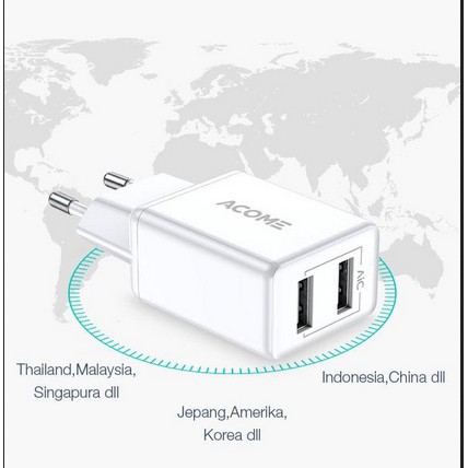 CHARGER ACOME AC03 ADAPTOR ORIGINAL 2.4 A AIC FAST CHARGING 2 PORT MICROP USB