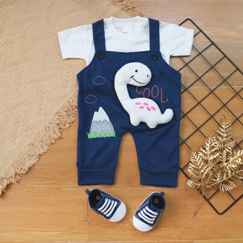 BARU! LIX001 - 2in1 Overall fashion Dinosaur bayi cowok laki-laki baju kodok Pergi Jalan Casual