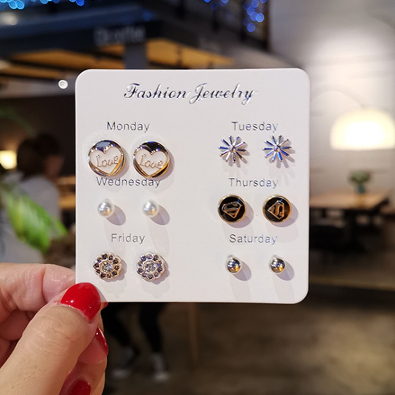 Anting AT215 ( 6 Pasang ) Perak / Silver S925 Anting Unik Lucu Keren Fashion Wanita /Deluna/BS