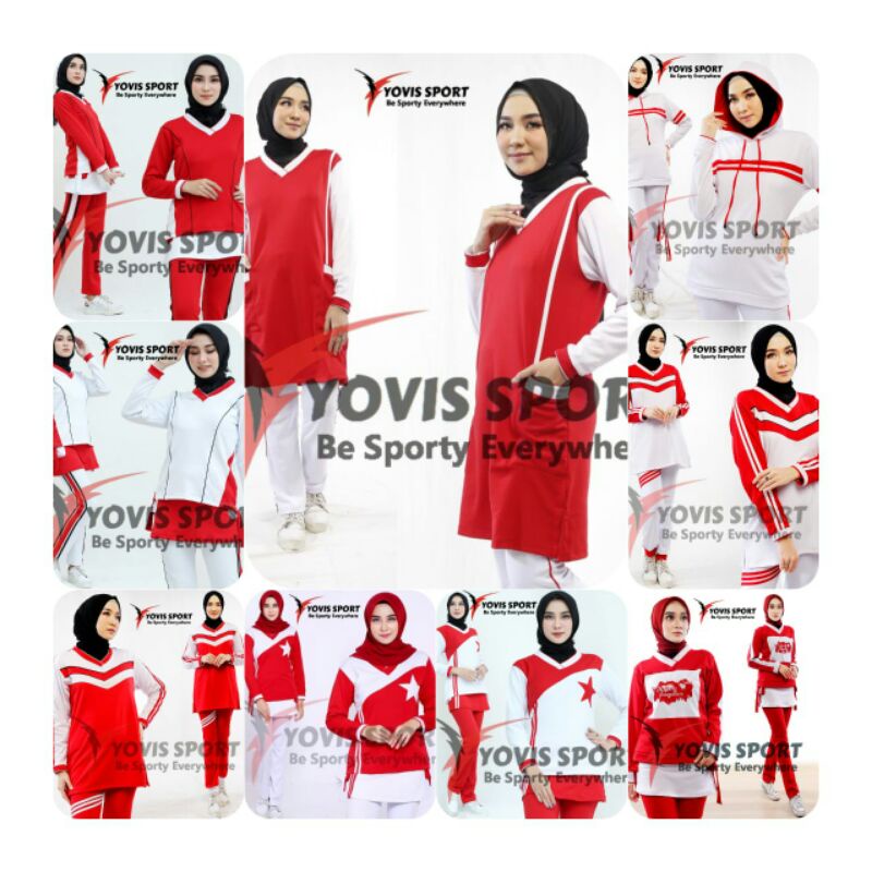 [ AULIA SPORTY~ 17] STELAN SENAM MUSLIM MERAH-PUTIH YOVIS SPORT
