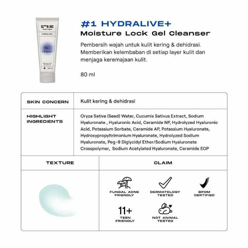 (Share in Jar) GLOWINC HYDRALIVE + Moisture Lock Gel Cleanser Drink Essence Serum Moisturizer Cream