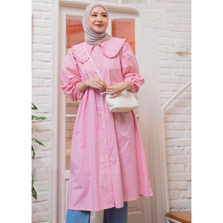 Ruffle Tunik LD 110 / Atasan Motif Kotak Kotak - COD / Yona Tunik Gingham