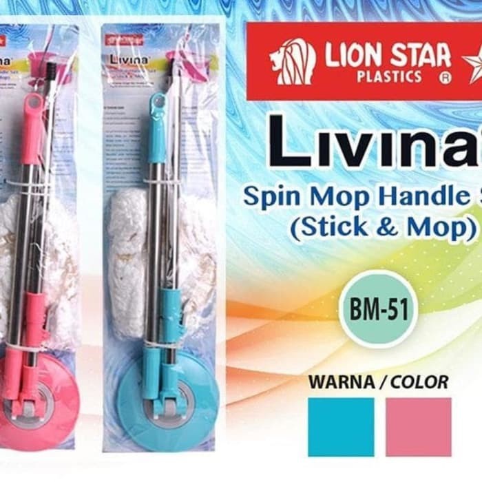 Lion Star BM 51 Livina Spin Mop Handle Set Gagang Dan Pel Untuk Ember BM 45