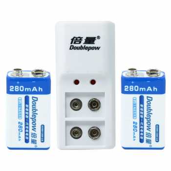 DOUBLEPOW Charger Baterai 2 slot for 9V with 2PCS 9V 280mAh Charger Baterai 9V Charger Baterai Kamer