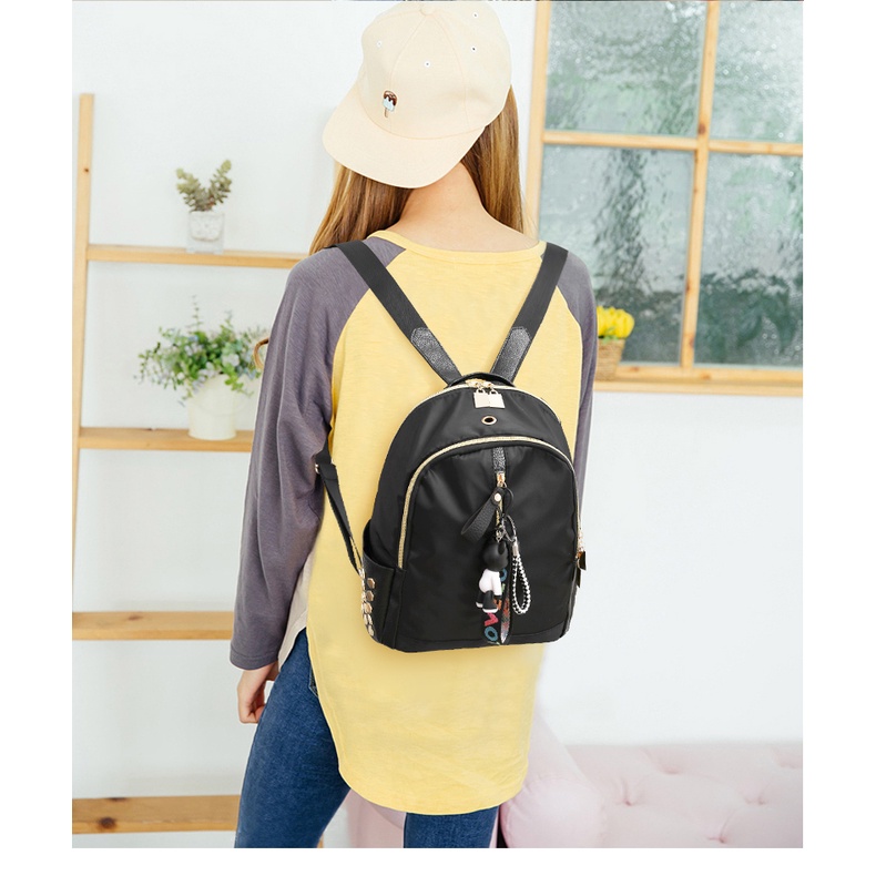 Satu7an T254 Tas Ransel Wanita Free Gantungan Fashion Korea Style Backpack Cewek Tas Punggung Multifungsi Kulit Oxford