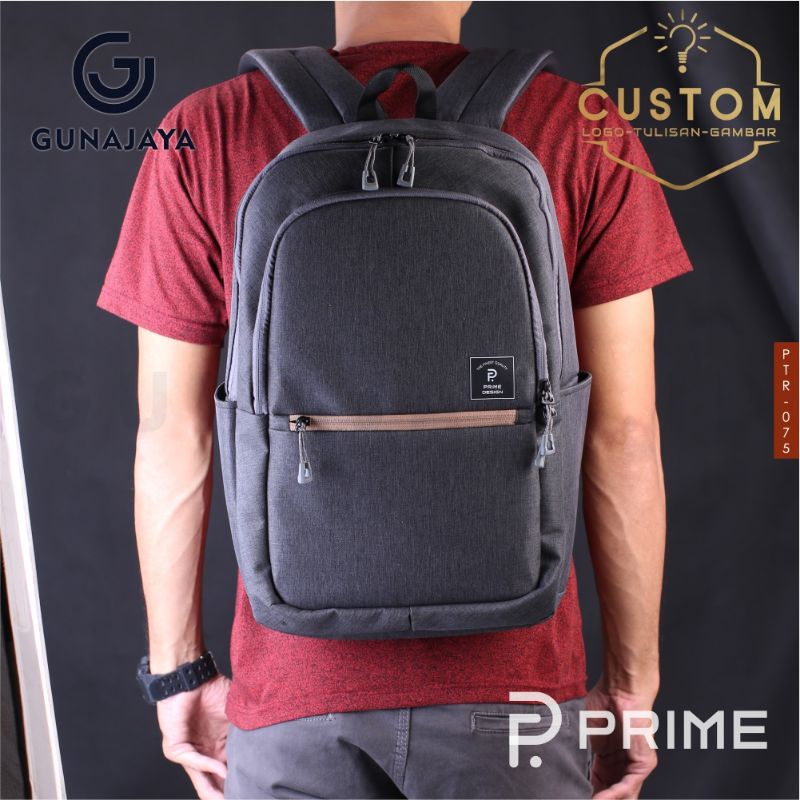 Tas Ransel Laptop Abu Tua Biru Navy Abu Muda Custom Logo Nama Gambar Bahan Denim Kanvas Terbaik Mode