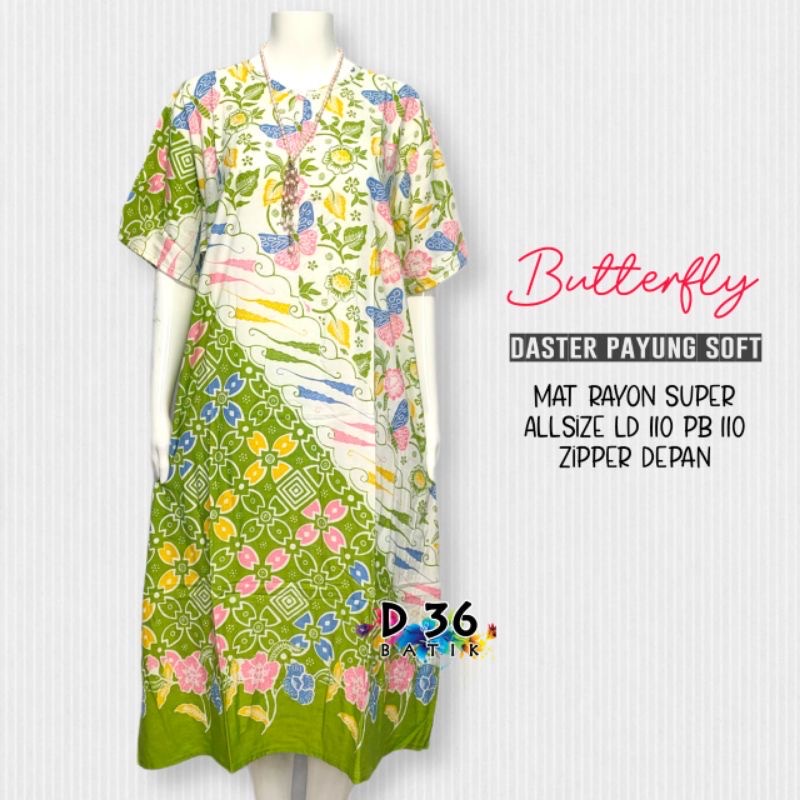 Daster Butterfly Parang Soft Batik Jumbo Rayon Santung Santai Home Dress Casual Baju Tidur Premium Piyama