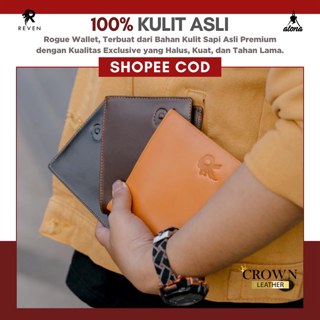 [ COD ] Dompet Lipat Pria Kulit Sapi Asli Rogue Wallet