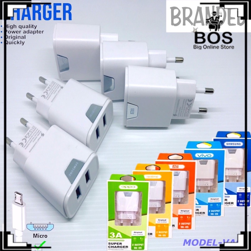 BOS - TC VA-05 BRANDED LED 3A 2USB + KABEL DATA V8/MICRO USB | CHARGER VA05