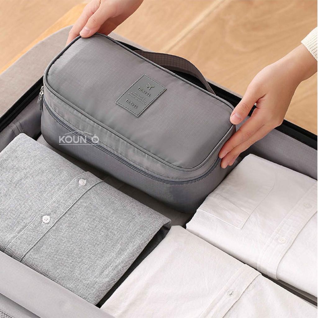 Tas Organizer Travel Pouch Tempat Penyimpanan Pakaian Dalam Bra Celana Dalam Pembalut Serbaguna Traveling Bag Multifungsi Gaya Korea Bahan kain