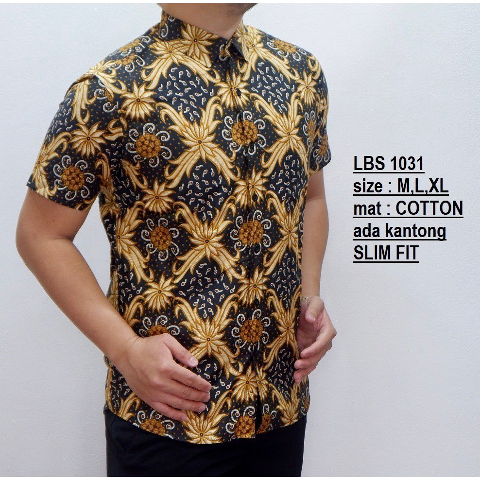 Baju Batik Pria || Kemeja Batik Pria Slimfit Lengan Pendek || Luigi Batani || HITAM KUNING LBS1031