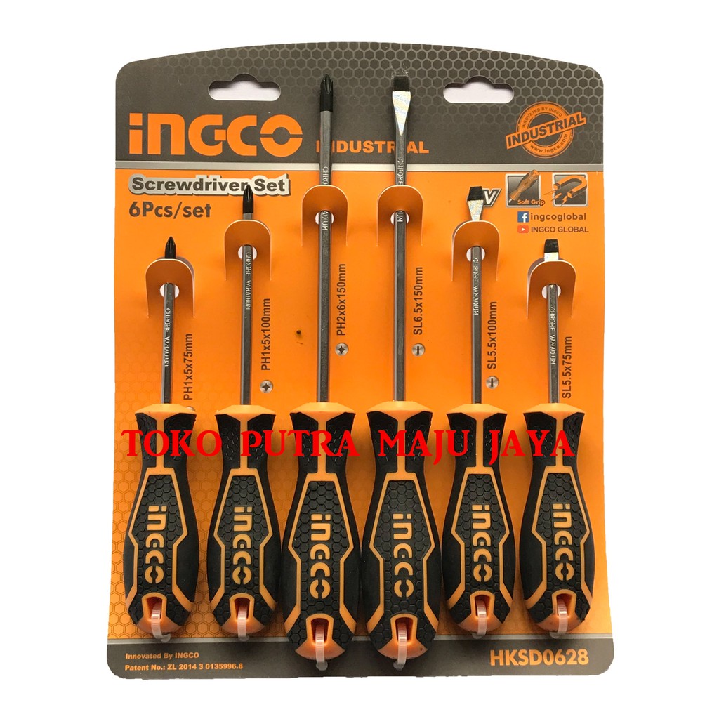 Obeng SET Gagang Karet INGCO + - SCREWDRIVER SET 6PCS INGCO
