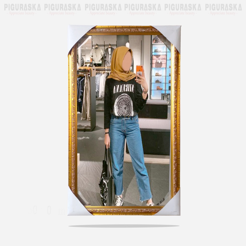 CERMIN DIDING / Kaca Miror / Cermin Gantung Rias / PIGURA CERMIN UK 30X50CM By Piguraska!-1