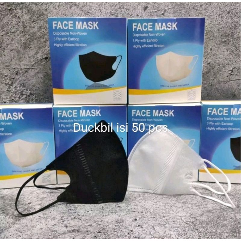 Masker Duckbill 3ply 50pcs facemask duckbill PUTIH hitam wemask protective 3ply (50pc) masker duck bill mouson alkindo