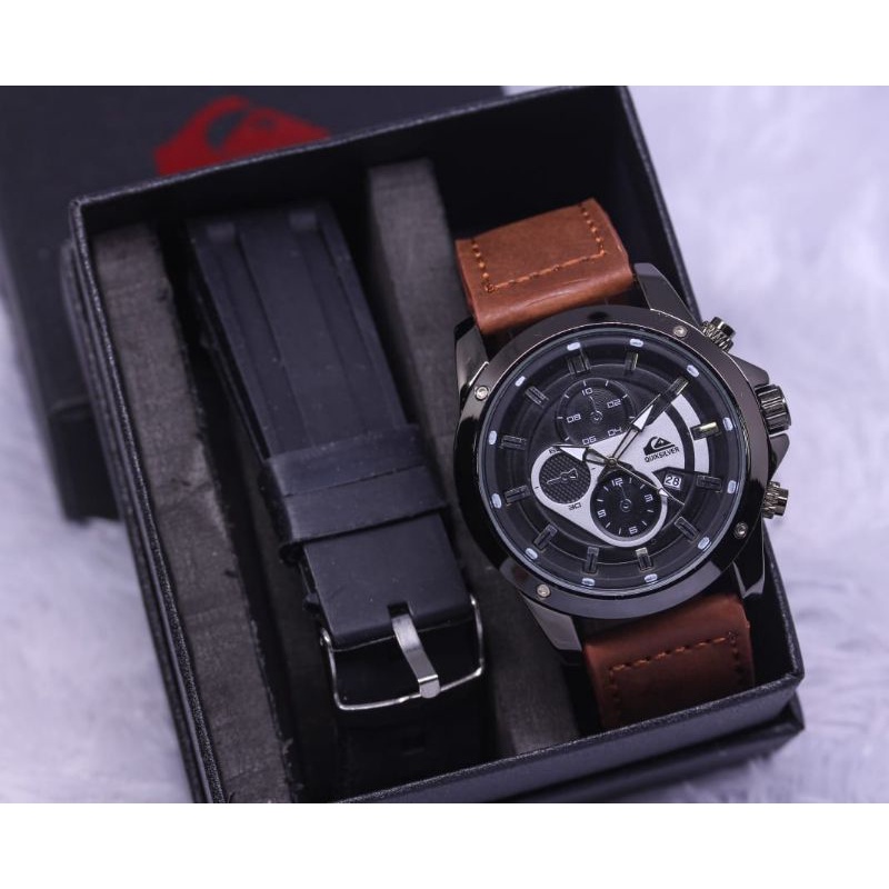 Jam Tangan Quicksilver Free Tali Kulit Jam Tangan Analog Pria Fashion Kulit