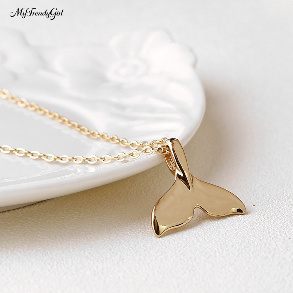Fashion Manis Glossy Mermaid Fish Tail Pendant Kalung Rantai Klavikula