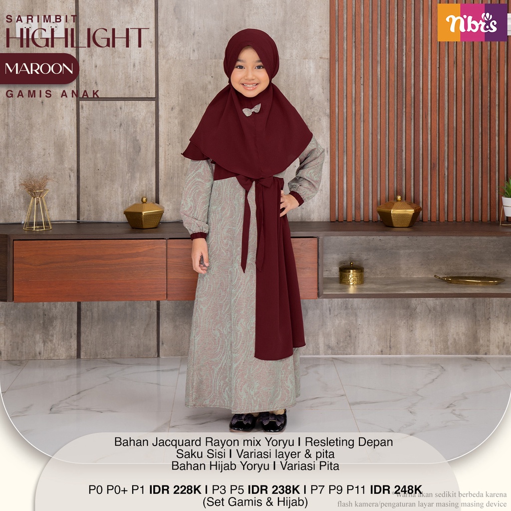 Nibras Sarimbit HIGHLIGHT MAROON Baju Sarimbit Kelurga Muslim / Fashion Muslim Nibras Terbaru 2022