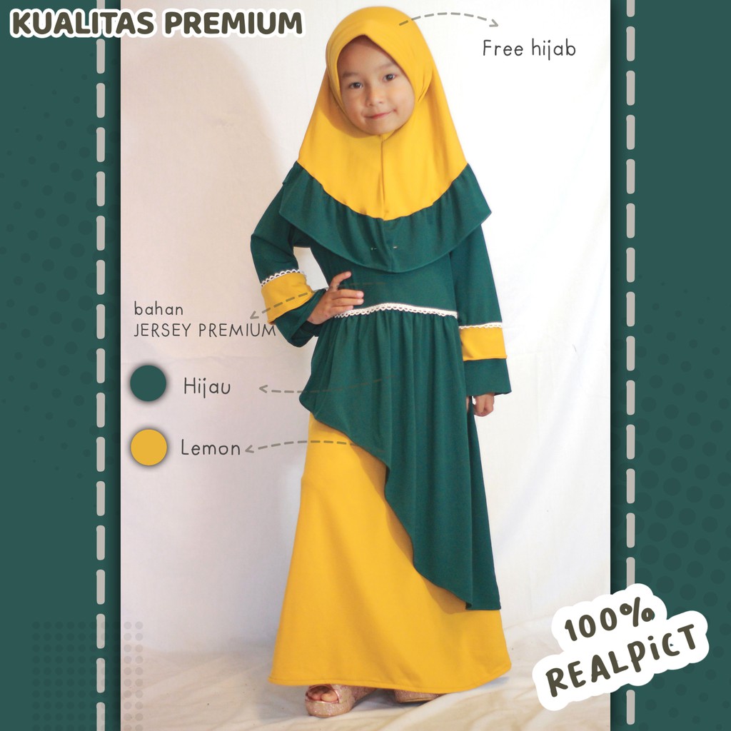 gamis syari anak perempuan baju muslim anak bahan jersey premium umur 1-7tahun 3tahun 4tahun 5tahun