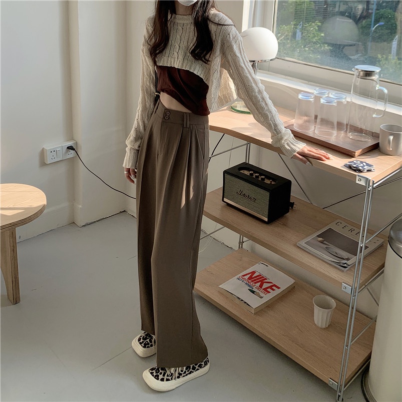 Celana Kulot Wanita Celana Panjang Khaki Korean Style High Waist Straight Pants