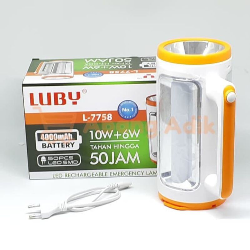 Senter Lampu Emergency Luby L-7758 L7758 Senter jumbo LED 10Watt  Lampu 6watt