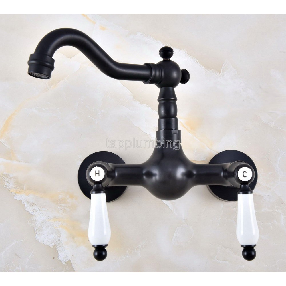 Black Oil Rubbed Bronze Wall Mounted Bathroom Basin Faucet 360 Swivel Spout Kitchen Sink Mixer Shopee Indonesia