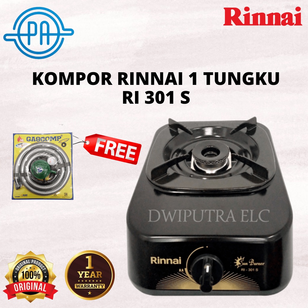 PROMO KOMPOR RINNAI RI 301 S RI301S  RI 301S KOMPOR GAS 1 TUNGKU FREE SELANG REGULATOR SNI