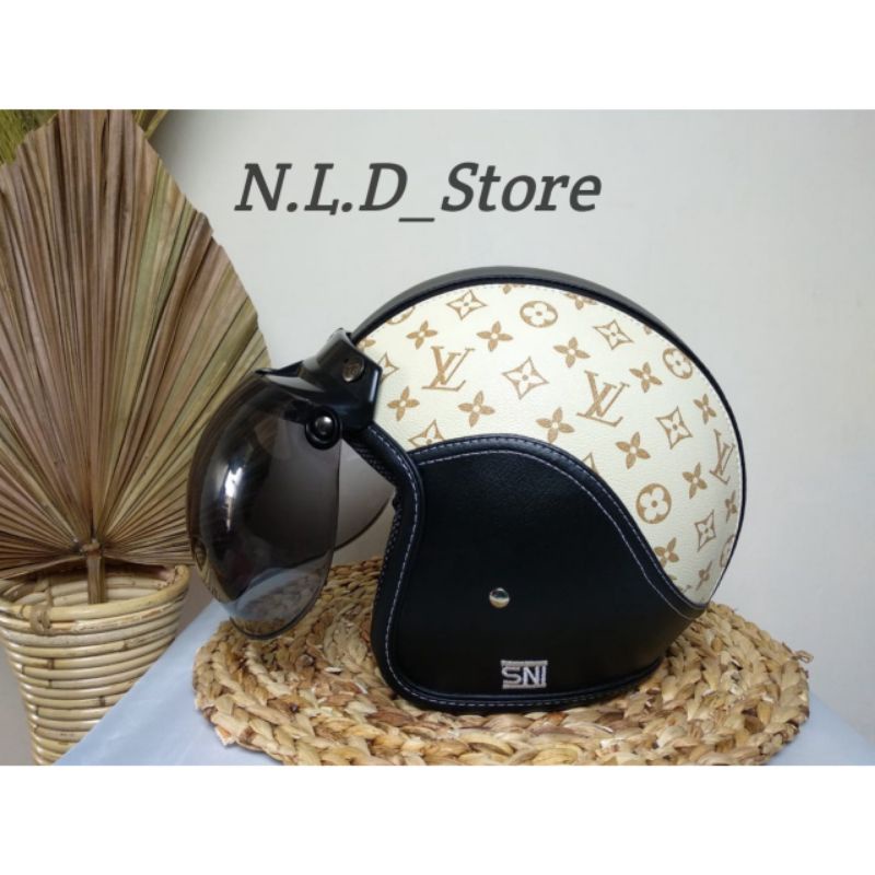 Helem Wanita Dewasa Kekinian Helm Bogo Kulit Motif LV SNI Helm Bogo Wanita Hijab Dewasa