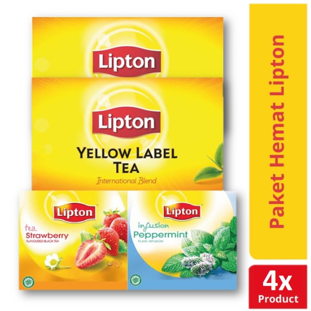 Lipton Black Tea Yellow Label 2 x 25 pcs + Lipton Black Tea Strawberry 15 pcs + Lipton Infusion Pepp