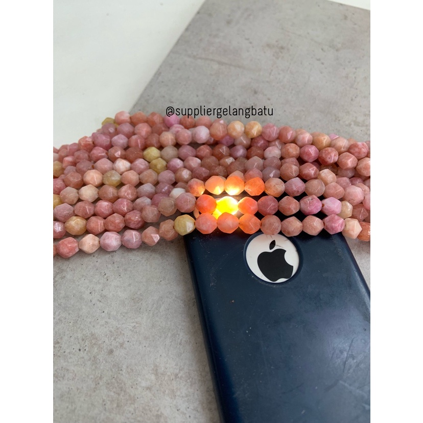 batu hexagon Stone 8mm sun stone bahan rangkai aksesoris peach akik