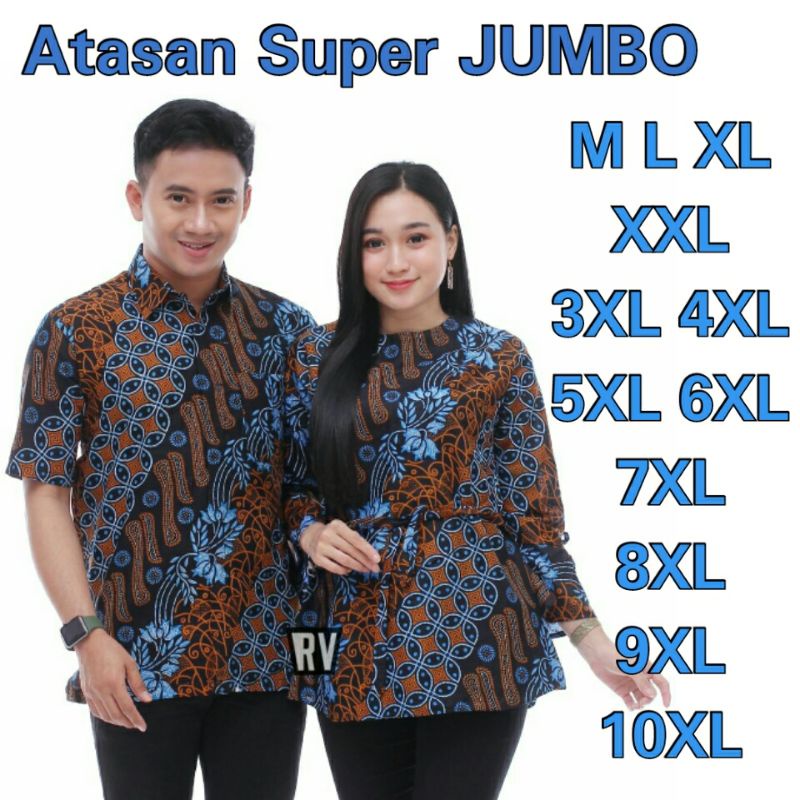 CJA7 Atasan couple batik pria wanita SUPER JUMBO BIG SIZE motif seno biru | M-10XL | katun original murah