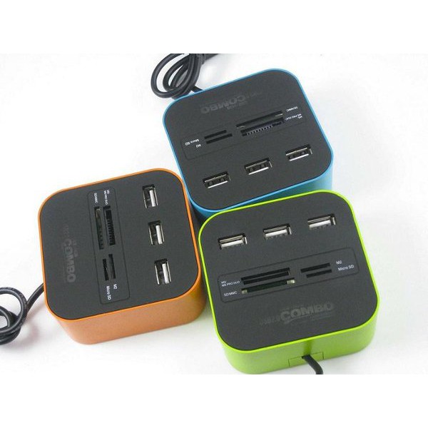 USB HUB 2.0 3 PORT PLUS MULTI CARD READER COMBO KOTAK HIGH SPEED