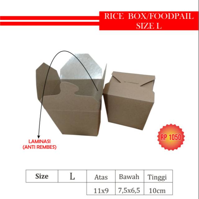 RICE BOX KRAFT/FOODPAIL SIZE L/DUS MAKANAN/FOOD PAIL/RICE BOWL/DUS NASI/DUS TAKE AWAY/BOX KEMASAN