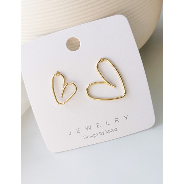 LRC Anting Tusuk Fashion Golden Geometric Line Heart Stud Earrings D98813