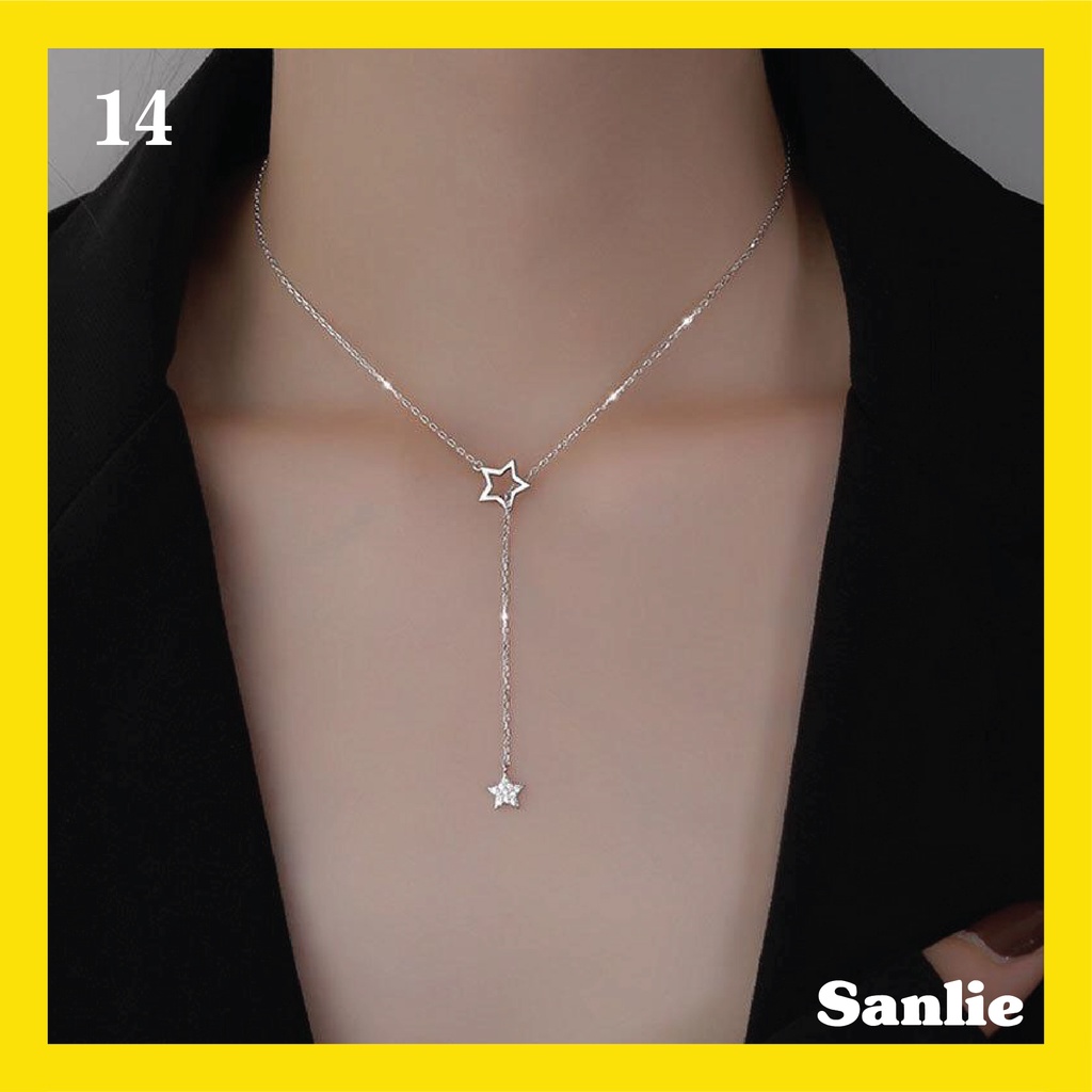 Sanlie Kalung Titanium Wanita Korea  Kalung Liontin Fashion Murah Model Dua Bintang 14