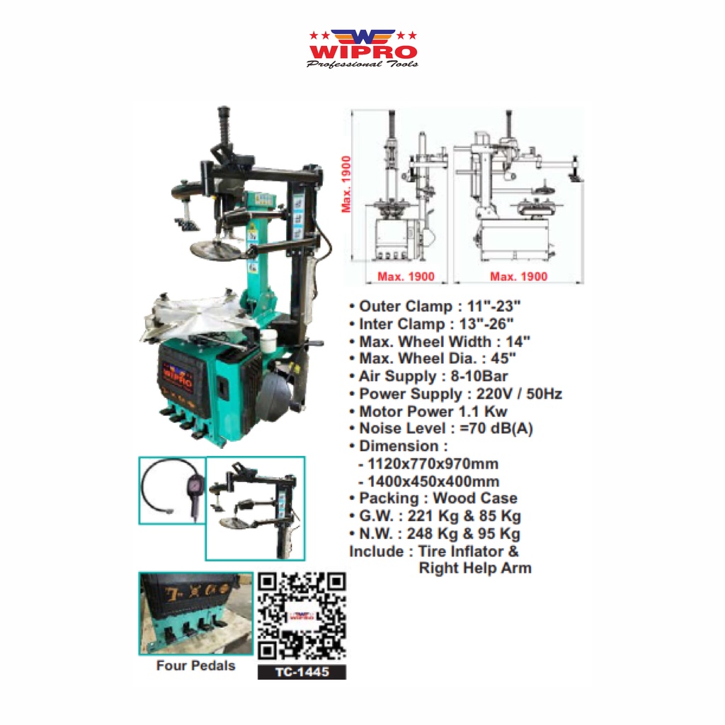 Mesin Pembuka Ban Mobil &amp; Motor Otomatis WIPRO TC-1445 / Tire Changer AUTOMATIC WIPRO TC1445 - TC 1445 Wipro