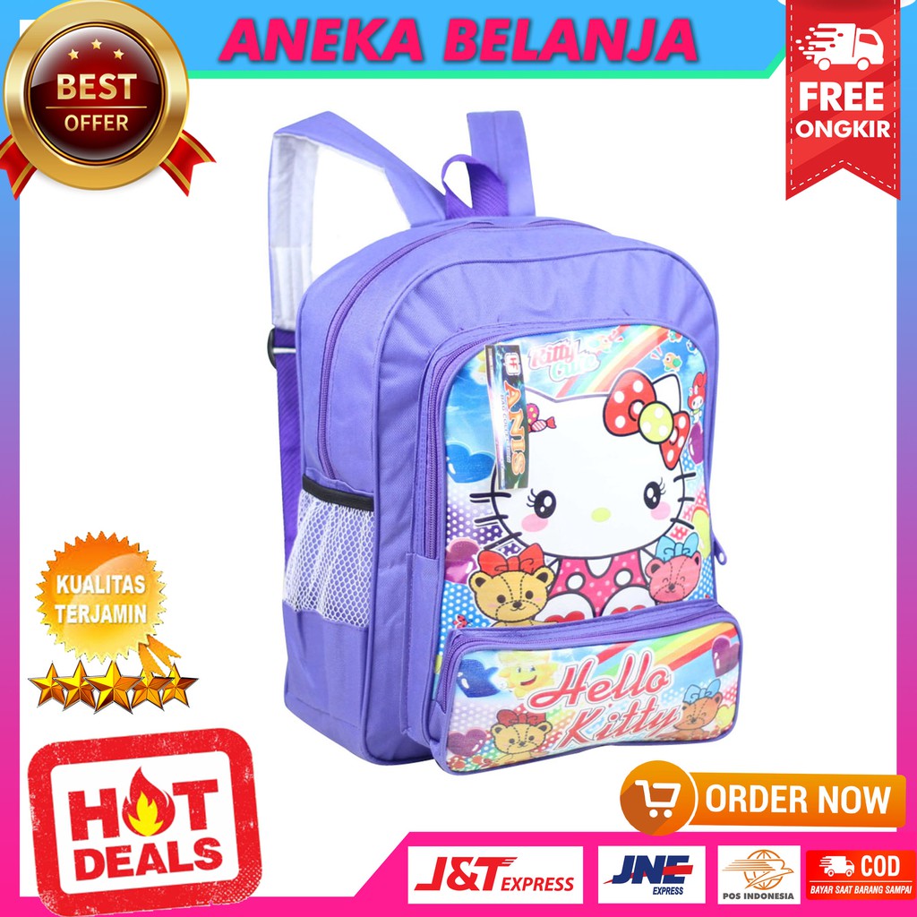 New Arrival Tas Punggung Khusus Anak Cewek Gambar Kartun Hello Kitty Ungu Keren Lucu Tas Sekolah TK