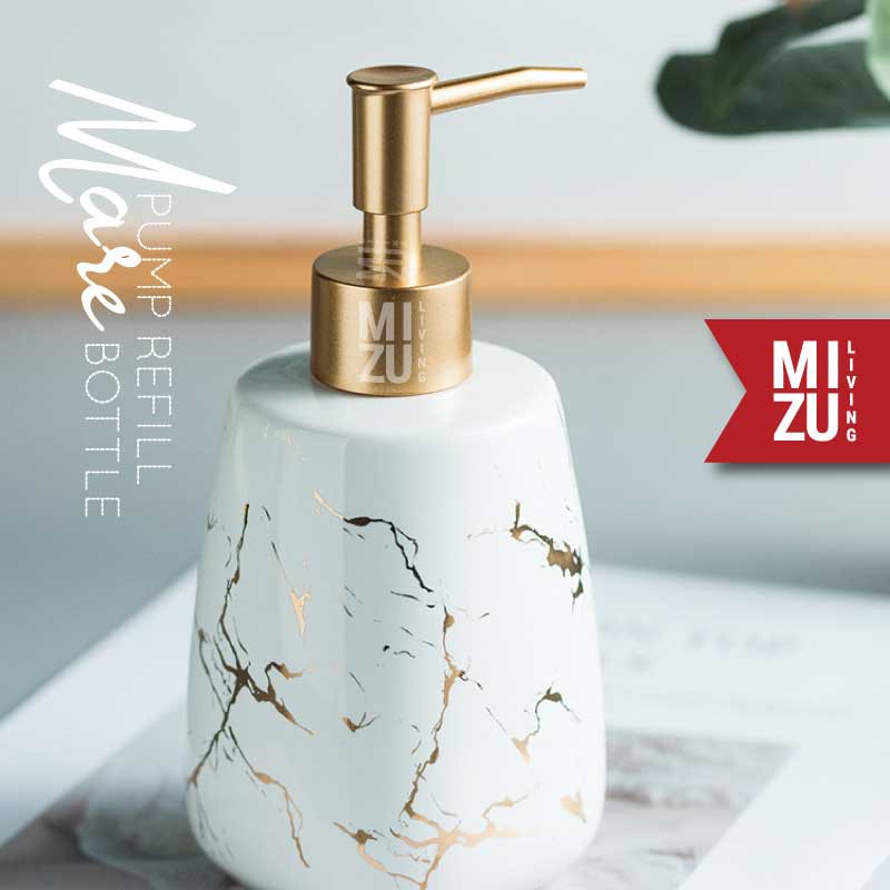 MARE Refill Pump Bottle Marble Ceramic Glossy Soap Dispenser Botol Keramik Motif Marmer Sabun Cair