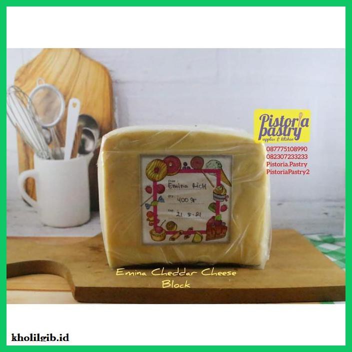 

Ujekujek- Emina Cheddar Cheese Block Repack 400Gr -Original.