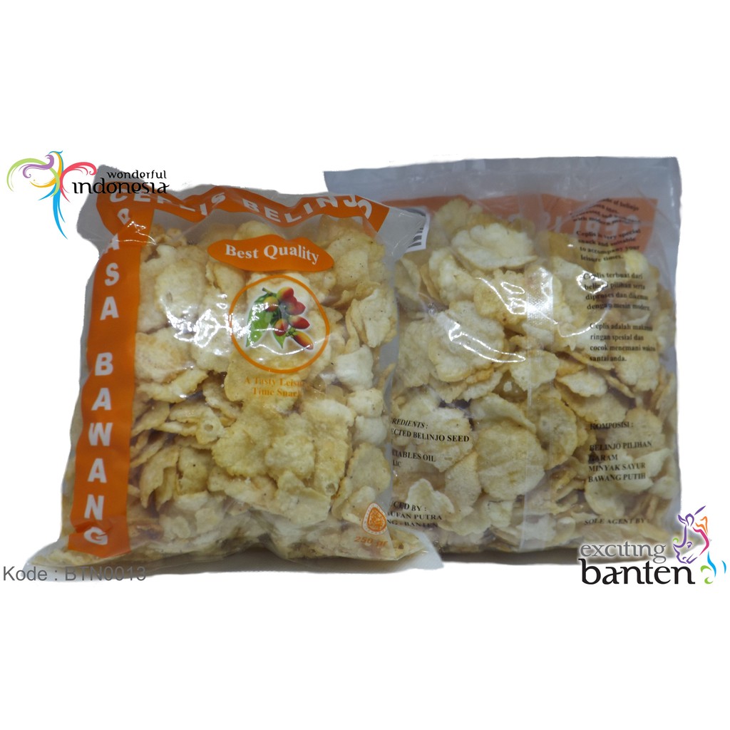 

Ceplis Belinjo rasa bawang, Oleh oleh khas Banten 250g