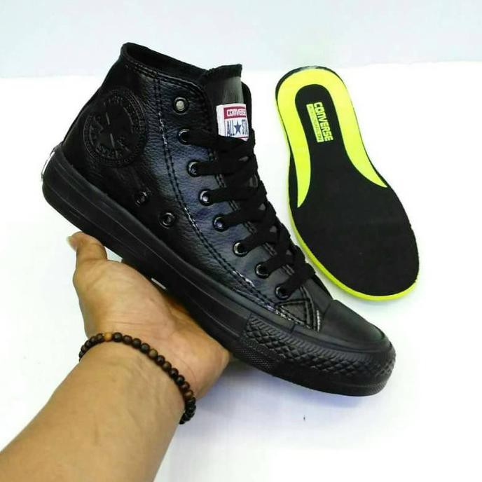 Termurah Sepatu Converse All Star Clasic High Kulit 36-43 Converse Kulit Black - Full Black, 38