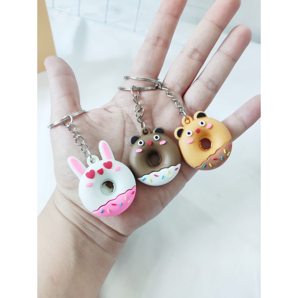 GANTUNGAN KUNCI DONAT HEWAN KELINCI BERUANG KEY CHAIN KEY RING GANCI LUCU