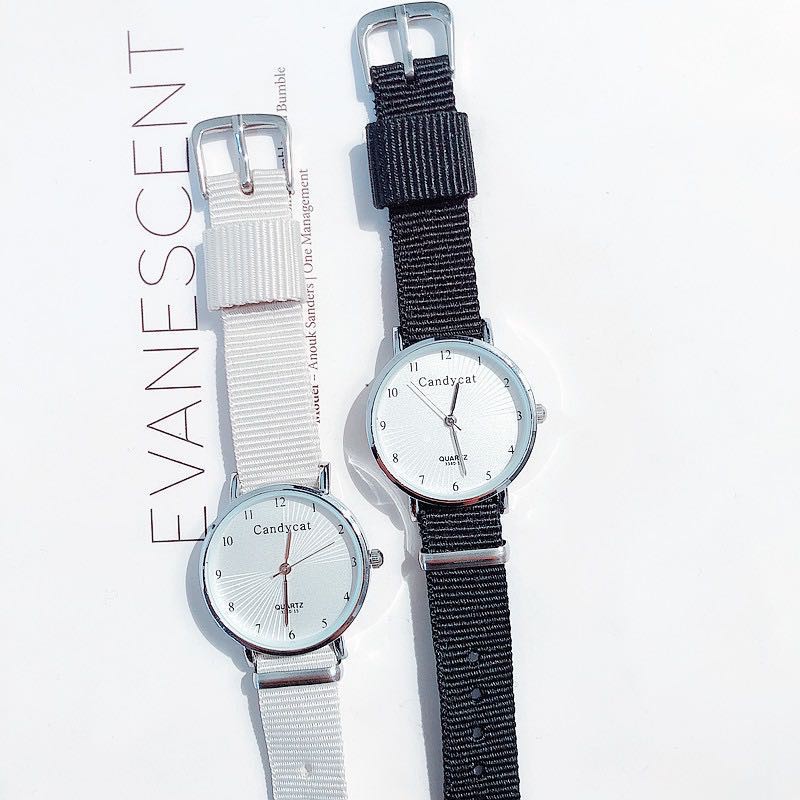 [BAYAR DITEMPAT] Jam Tangan Wanita Analog Quartz Casual Simple Chic Strap Nylon Untuk Fashion Watch