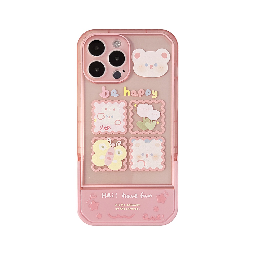 Ins Soft Case Silikon Motif Beruang Pink Untuk Iphone 14 7 8 Se 2020 7 + 8PLUS XS XR 11 12 13 PRO MAX