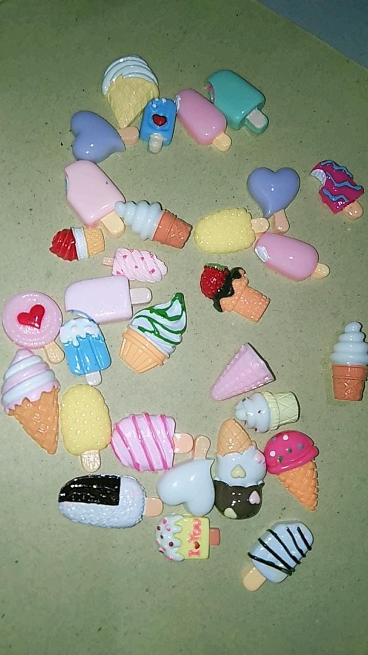 30pcs/pack Cute Mixed Resin Popsicle Ice Cream Flatback Cabochon For Phone Case Decoration Diy