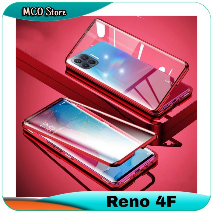 Casing Oppo Reno 4F 4 F Magnetic Double Glass Frame Shell Hard Case