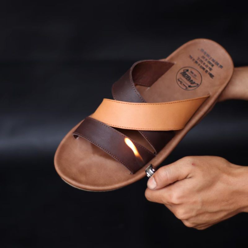 (COD) SANDAL KULIT PRIA 01 CEVANY HITAM COKLAT TAN KULIT SAPI ASLI ORIGINAL