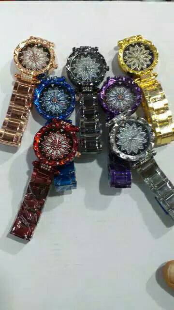 Jam Tangan Wanita Rantai Steel Geneva Motif Bunga