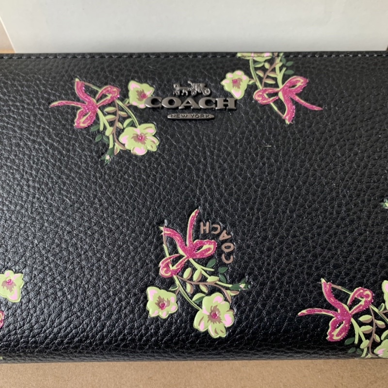 Coach Accordion Zip Wallet With Floral Bow Print (F28444)