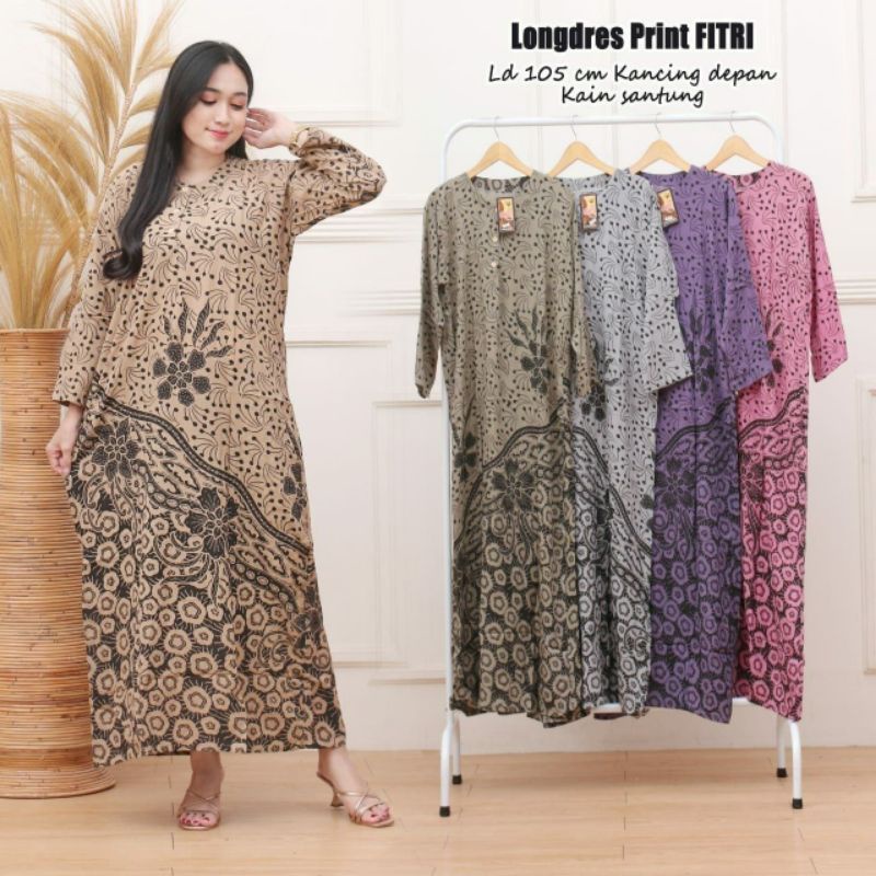 longdress wanita daster batik lengan panjang