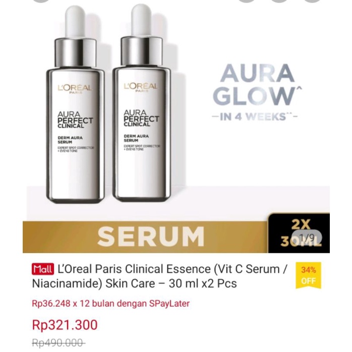 L'oreal Paris Serum Clinical Essense Aura Glow